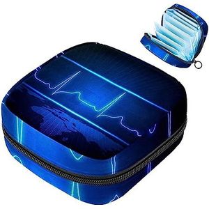 MUOOUM Blauw Cardiogram Maandverband Opbergtas Draagbare Menstruatie Tas Voor Vrouwen Tiener Meisjes Menstruatie Cup Pouch Nursing Pad Houder