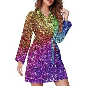 Regenboog Glitter Achtergrond Vrouwen Badjas Sjaal Kraag Loungewear Spa Badjas Lange Mouw Pyjama S