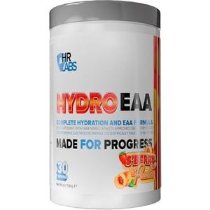 HR Labs HydroEAA, complete hydratatie en essentiële aminozuurformule van EAA, met uitgebreid elektrolytenprofiel, 540 g, 30 porties, 4 smaken (540 g aardbei en perziken)
