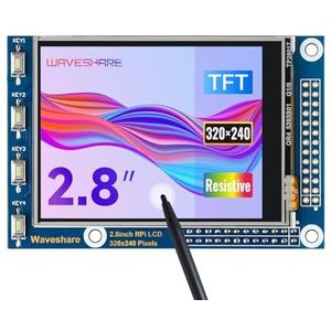 Waveshare 2.8 inch Display for Raspberry Pi 4 Resistive Touchscreen TFT LCD 320x240 Resolution Resistive Touch control Directly-pluggable for Any revision of Raspberry Pi