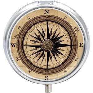 Kompas Wind Road Map Ronde Pillendoos Draagbare Metalen Pil Case 3 Compartiment Kleine Reizen Pil Organizer Leuke Vitaminen Houder Organizer voor Portemonnee Pocket
