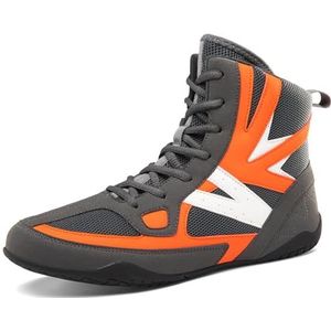 Hiuzylqx Boksschoenen voor heren, hoge top voor kinderen, worstelen, training, tieners, Muay Thai, kickboksen, sparren, wedstrijdschoenen,Grijs,35 EU