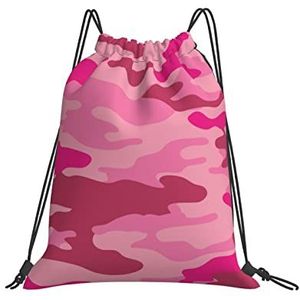 351 Rugzak met trekkoord 42 x 36 cm, roze-camouflage sport gymtas meisjes opbergtas grote unisex string tas, voor vrouwen, kinderen, yoga, Tas met trekkoord 1485, 36x42cm