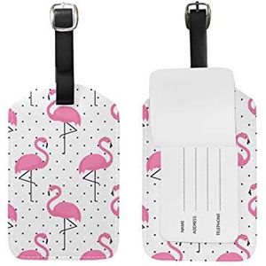 Jeansame Bagage Tag Koffer Label Gepersonaliseerde Lederen Reizen Bagage Tag Polka Dots Roze Flamingo Tropische Vogels