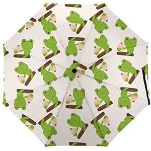 Dierlijke Kikker Hebben Afternoon Tea Mode Paraplu Voor Regen Compact Tri-fold Reverse Folding Winddicht Reizen Paraplu Handleiding