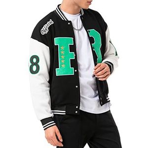 Stijlvolle collegejas in retro-look, sportieve varsity-jas voor vrije tijd en streetwear, zwart - ecru, XL