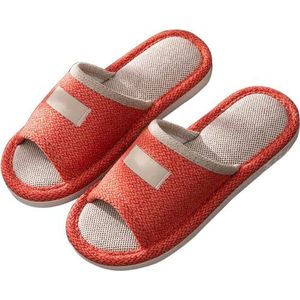 Herenpantoffels met steunzool Vlas Ademende huisslippers for dames Binnenslaapkamerschoenen, koppels Katoen en linnen Zacht Comfortabele demping Wandelsandalen(Red,EUR 37-38)