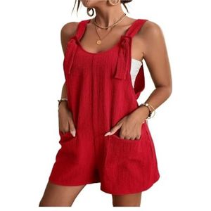Plus Size Jumpsuit uit één stuk Gestreepte jumpsuit for dames Print Mouwloze rompertjes Verstelbare losse overall met zakken(Color:Red,Size:3XL)