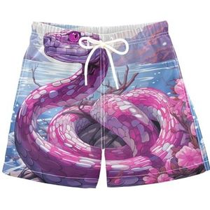 KAAVIYO Aquarel Schilderen Cool Roze Snake Jongens Zwembroek Board Shorts Sport Sneldrogende Broek Peuter Pyjama voor Strand Kids 2T-XL, Patroon, XL