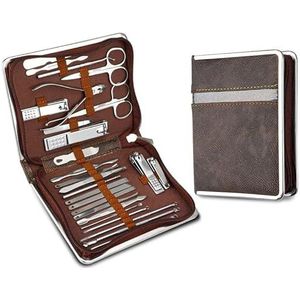 Manicureset, nagelknipperset, Set van 26 roestvrijstalen nagelknippers in meerdere kleuren(Bruin)