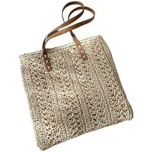 AYWTIUN Gehaakte Tas Vierkante Holle Stro Strand Tas Handgemaakte Geweven Schoudertas Rotan Winkelen Reistas Zomer Vakantie Casual Tote, Beige, Eén maat