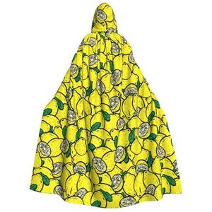 WURTON Uniseks mantel met capuchon voor mannen en vrouwen, carnaval thema feest decor gele citroen print capuchon mantel
