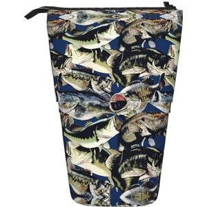 Nbtghga Vis Patroon Print Potlood Telescopische Klassieke Kunsten Stand Up Potlood Case Organizer Potlood Houder Make-up Tas Gift, Zwart, Eén maat