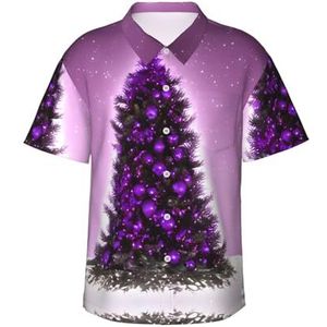 ERSDWRE Kerst Paarse Boom Print Heren Korte Mouw Button-Down Shirts Casual Zomer Strand Shirts Hawaii Shirt voor Mannen, Zwart, S