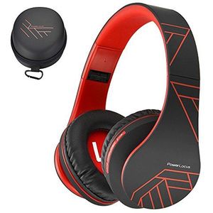 Bluetooth Koptelefoons, PowerLocus P2 draadloze Over-Ear Koptelefoon Inklapbaar, Met microfoon, Micro SD slot, FM Radio, draadloze en kabel Koptelefoon voor Smartphone,Tablets,Laptops,TV(Zwart/Rood)
