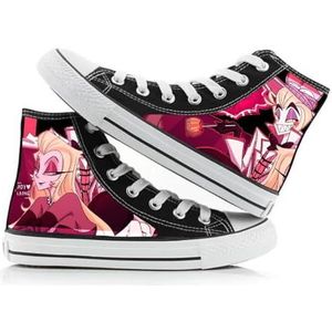 Qusunx Hazbin Hotel Anime Canvas Schoenen Alastor/Angel Dust High Top Canvas Schoenen Cartoon Bedrukt Paar Schoenen Casual Sneakers voor Tieners Studenten, type 1, 38 EU Smal