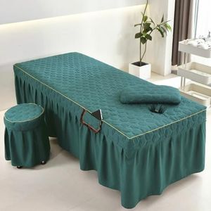Groen,60x180cm(S),LDLCYCN Massagetafel Bedrok Met Gezichtsgat Spa Massage Bed Hoes Met Rok Schoonheidssalon Massage Matrashoes Sprei Ademende Beauty Bed Rok Vierkant Rond Hoofd