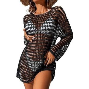 Cover Ups Voor Vrouwen Strandkleding Doorzichtig Uithollen Bikini Cover Ups Tops Vrouwen Strandkleding Lange Mouw Strandjurk Crop Tops Gehaakte Badpak Cover-Up Badpak Cover Ups Voor Vrouwen (zwart, M)