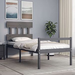 AJJHUUKI Bedden & accessoires Bedframe met hoofdeinde grijs 100x200 cm massief houten meubels