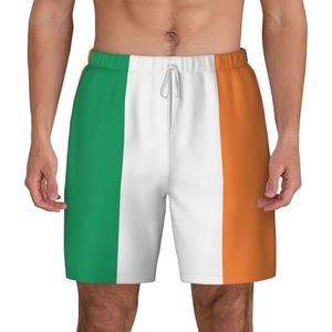 EdWal Ierse vlag print dubbellaags strandshort,Zwembroeken voor heren Sneldrogende zwemshorts Board Shorts, Wit, XXL
