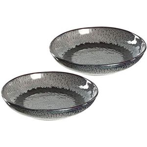 Leonardo Matera 027000 diepe keramische borden, set van 2, vaatwasserbestendige eetborden met glazuur, 2 ronde aardewerkborden, Ø 20,7 cm, grijs