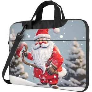 Xzeit Grappige Sneeuw Kerstman Laptop Tas Voor Vrouwen Mannen 15.6 inch Computer Sleeve Zakelijke Reizen Aktetas Messenger Bag, Zwart, 15.6 inch