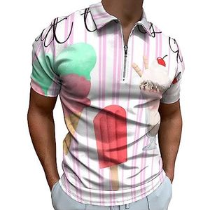 Ice Cream Clipart-poloshirt voor mannen casual T-shirts met ritssluiting T-shirts Golf Tops Slim Fit