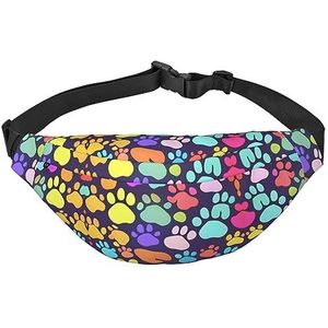 Waterdichte polyester heuptas met - lichtgewicht en duurzame crossbody-tas voor mannen en vrouwen schattig varken, Schattige kleurrijke hond poot, Eén maat