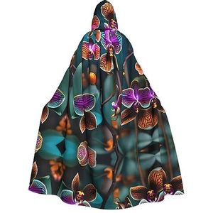 EdWal Wintertaling en Oranje Orchideeënprint Hooded Robe, Unisex Volwassenen Hooded Mantel, Carnaval Cape voor Halloween Cosplay Kostuums