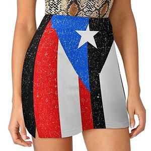 PR Vlag Half Zwart Puerto Rico Vlag Dames Skorts Hoge Taille Tennisrok Gelaagde Korte Mini Rok Culottes Skorts Met Zakken L