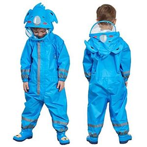 JinBei Jongen Regenjas Kinderen Blauwe 3D Koala-Afdruk Regenjassen Lichte met Capuchon Regenkleding Modderpak Draagbaar Waterdicht Regenpak Ademend PVC Transparant Hoed Rand Rits 3-5 Jaar