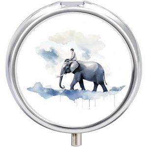 Man Rijden Een Olifant Pillendoos Ronde Draagbare Kleine Pil Case Waterdichte Reizen Pillendoos Organizer voor Pocket Portemonnee en Dagelijks Gemak