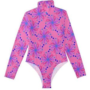 LI ZHI XIN Rompertjes met lange mouwen voor dames, eendelige jumpsuit met hoge hals, coltrui, turnpakje, top voor meisjes, dans, workout, fitness, bodysuit met kleurrijk bloemenpatroon, Meerkleurig, S