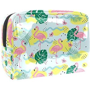 Make-up tas PVC toilettas met ritssluiting waterdichte cosmetische tas met flamingo's patroon met plantenbladeren voor vrouwen en meisjes