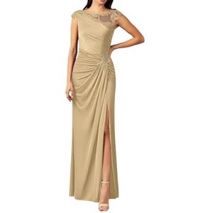 Dames chiffon moeder van de bruid jurk met zakken avondgalajurken cocktailjurk grote maten, Champagne, 32