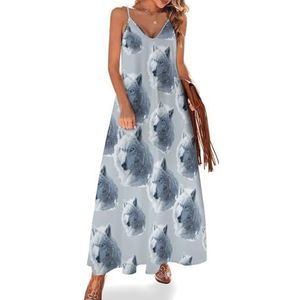 Witte sneeuwwolf met blauwe ogen dames spaghettibandjes jurk zomer mouwloze maxi-jurk casual V-hals lange jurk