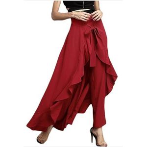 yk8fass Chiffon Broek met hoge taille cr-5141, Rood, 4