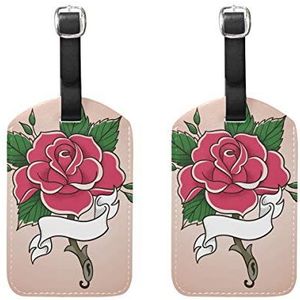 Bagage Labels,Rose Flower Design Print Bagage Bag Tags Travel Tags Koffer Accessoires 2 Stuks Set