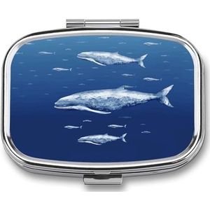 Kleine Blauwe Walvis Zwemmen Pil Doos Pil Organizer Pil Case 2 Compartiment Geneeskunde Pil Organizer Kleine Pil Case Pil Container Pil Houder Leuke Pillendoos Mini Pil Case