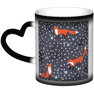 Rode vos in de nacht, keramische mok warmtegevoelige kleur veranderende mok in de lucht koffiemokken keramische beker 330ml
