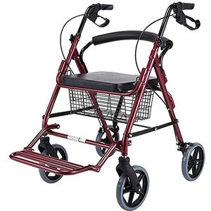 Rode aluminium opvouwbare rollator voor senioren/ouderen, met stoel en remmen en grote wielen, draagbare, in hoogte verstelbare mobiliteitsroller, heavy-duty shooping cart Decoration