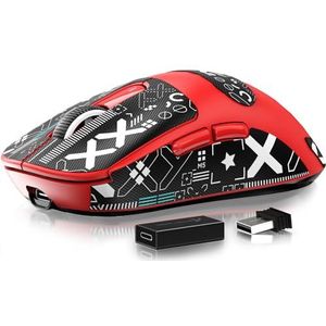 ATTACK SHARK X3 Pro 4K/8K Hz-muis, 49 g SUPERLIGHT, PixArt PAW3395-gamingsensor, BT/2.4G draadloze/bedrade gamingmuis, 6 instelbare DPI tot 26000, 200 uur batterij (rood)