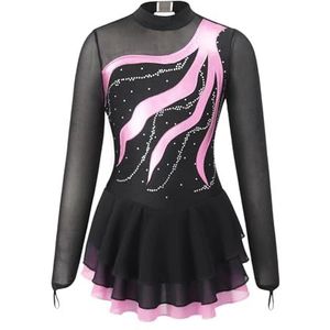 Artistieke skaterjurk voor meisjes, danskleding voor meisjes, lange mouwen, met strass-patch, schaatspak, balletjurk en gymnastiek (roze, 16)