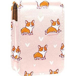 Leuke Corgi Doga Hart Liefde Patroon Lipgloss Houder Lippenstift Case Draagbare Mini Lipstick Opbergdoos Reizen Lipstick Organizer Case met Spiegel voor Vrouwen, Meerkleurig, 9.5x2x7 cm/3.7x0.8x2.7 in