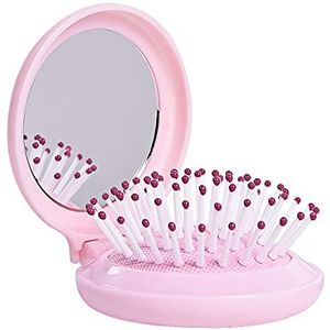 Trikeel Vouwende Reizen Spiegel Haarborstels Ronde Vouwzak Haarborstel Mini Haar Kam Compact Reizen Maat Haar Massage Kam voor Vrouwen en Meisjes (Roze)