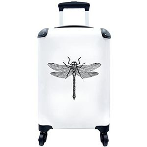 MuchoWow® Koffer - Libelle - Insecten - Retro - Zwart wit - Past binnen 55x40x20 cm en 55x35x25 cm - Handbagage - Trolley - Fotokoffer - Cabin Size - Print