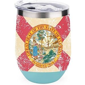 Retro Florida Staat Vlag Geïsoleerde Tumbler met Deksel Leuke Roestvrij Staal Koffie Mok Duurzaam Thee Cup Reizen Mok Groene Stijl