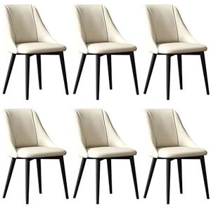 GEIRONV Woonkamer stoelen set van 6, waterdicht Pu Lederen zwarte benen teller stoel appartement balkon moderne keuken eetkamerstoelen Eetstoelen (Color : White, Size : Black legs)