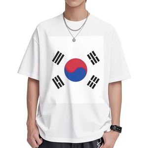 Vlag van Republiek Korea Print Dames Katoenen T-shirts Casual Korte Mouw Tuniek Tops Crewneck Zomer Basic Loose Fit Tee, Wit, S