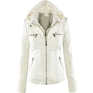 GHJdhygy Herfst En Winter Dames Imitatie Leer Rits Met Capuchon Leren Jas Lange Mouw Reis Gewoontjes Jas,Messing,XL